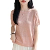 Spring/Summer 2026 new Tencel linen one-piece ready-to-wear round-neck knitted sweater short-sleeved solid color hollowed-out T-shirt top Item Picture